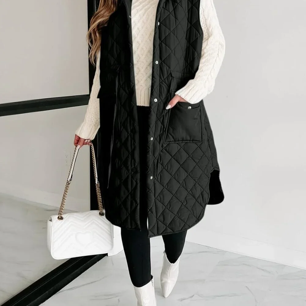 Women's Sleeveless Long Puffer Vest Quilted Hooded Winter Coat Light Warm - Picture 2 of 6